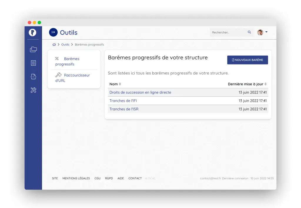 Interface Projustis Barèmes