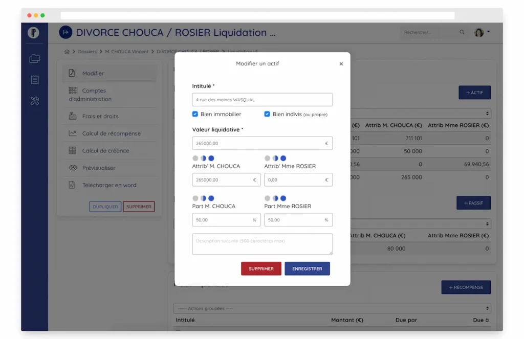 Outil Projustis liquidation