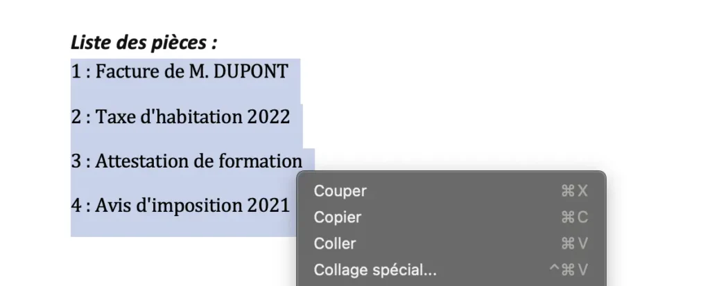 Aperçu bordereau Word