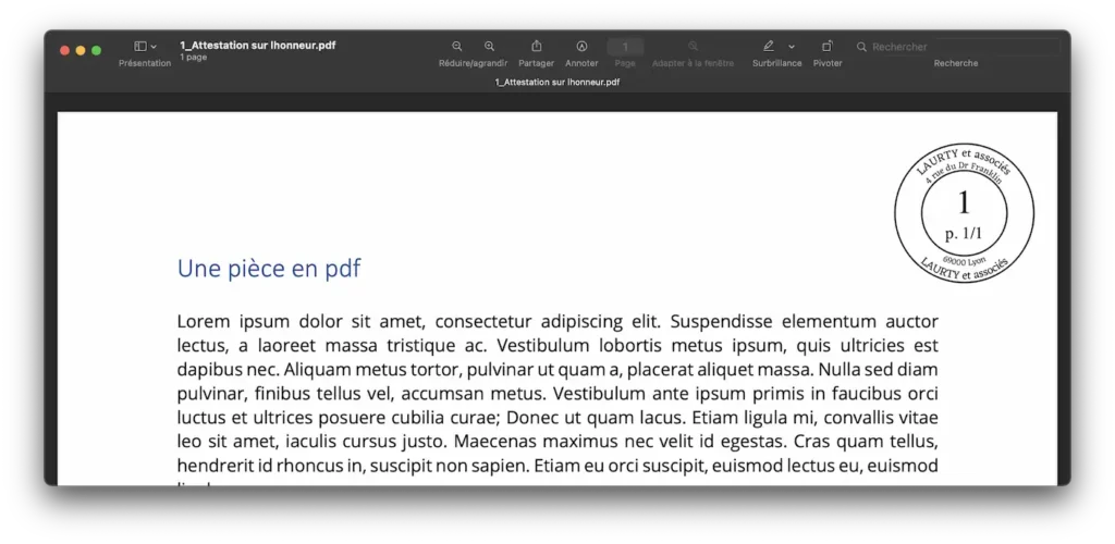 Pièce tamponnée ordinateur